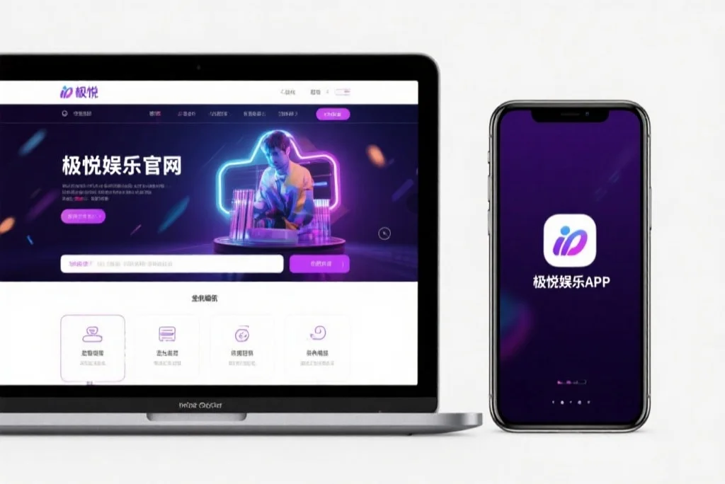 一台笔记本电脑屏幕上显示着意昂5娱乐官网的界面，旁边是一部手机显示着意昂5娱乐APP，两者并列对比